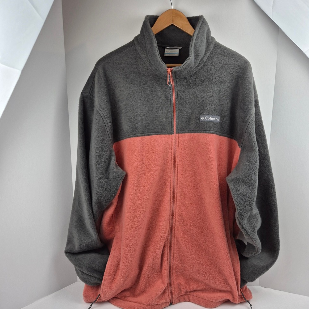 Columbia Mens XXL Fleece Jacket Full Zip Colorblock Grey Coral WM3220 Gorpcore